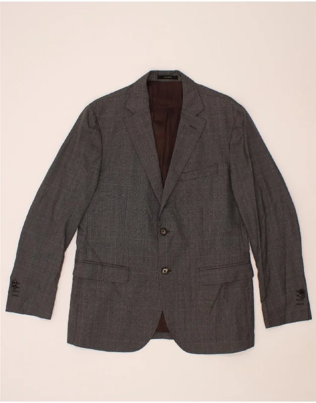 MASSIMO DUTTI Mens 2 Button Blazer Jacket UK 42 XL Grey Check Wool