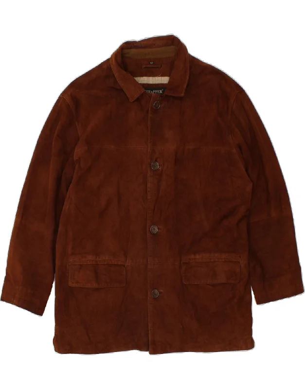 TRAPPER Mens Suede Jacket IT 50 Large Brown Leather