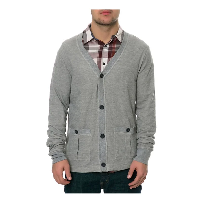 AMBIG Mens The Caesar Cardigan Knit Sweater, Grey, Small