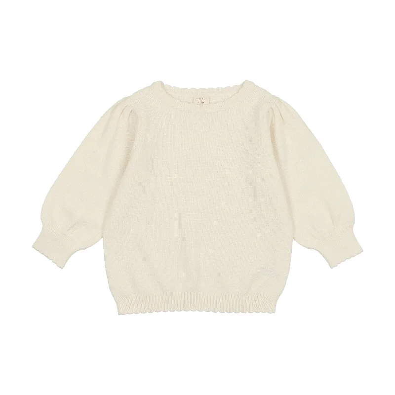 ANALOGIE CREAM THREE QUARTER SLEEVE KNIT SWEATER [FINAL SALE]