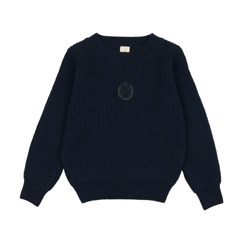 ANALOGIE NAVY CHUNKY KNIT CREST SWEATER [FINAL SALE]