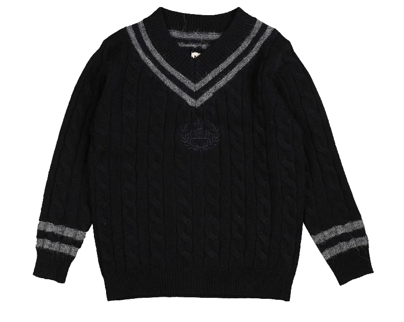 BELATI NAVY CABLE KNIT EMBLEM SWEATER [FINAL SALE]