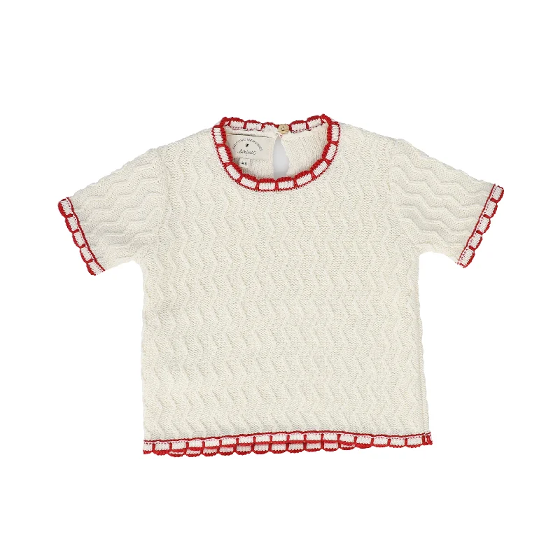 BIRINIT PETIT IVORY KNIT RED TRIM SWEATER [FINAL SALE]