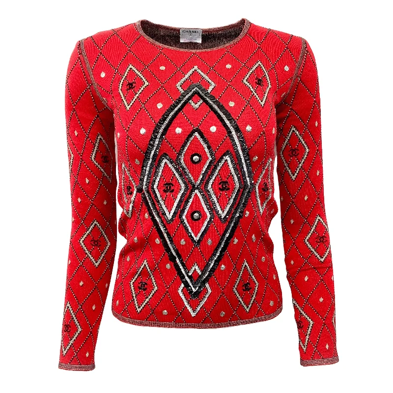 Chanel Sequined Diamond Red / Black / White Sweater