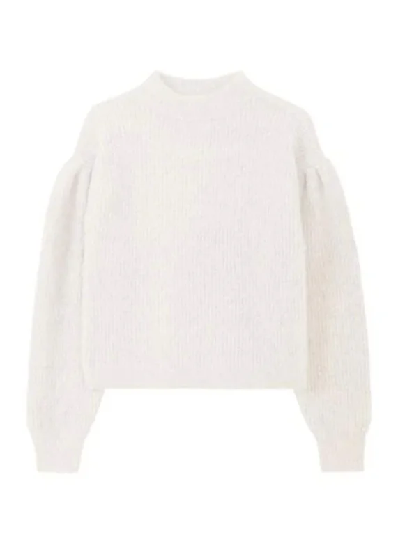 Fass Boucle Puff Sleeve Pullover Sweater In Chalk