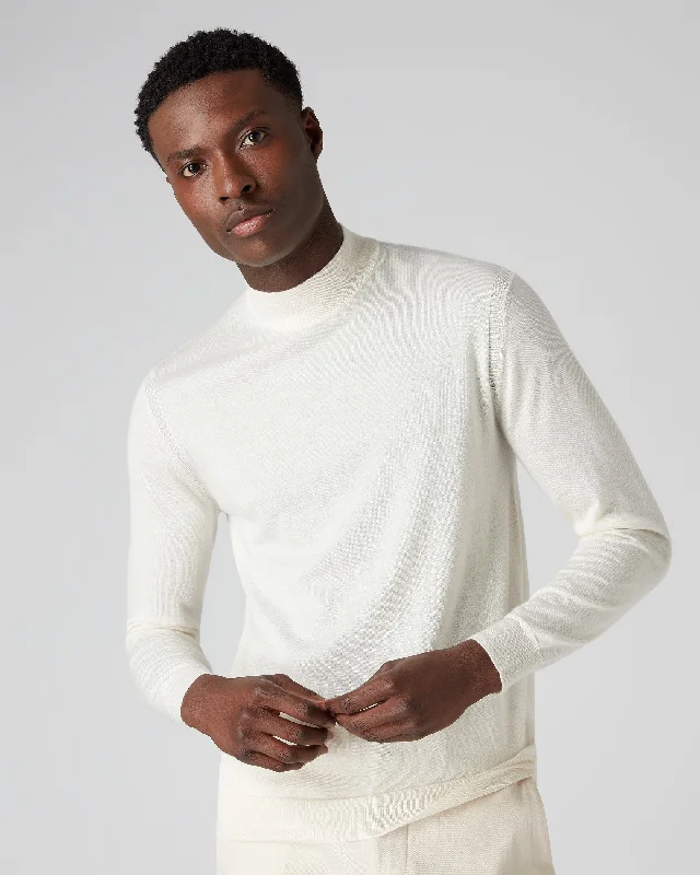 Men's Fine Gauge Cashmere Turtle Neck Sweater New Ivory White