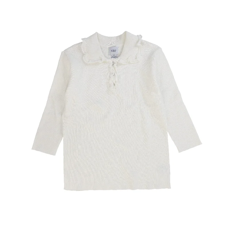 KIPP WHITE COLLARED BUTTON SWEATER [FINAL SALE]