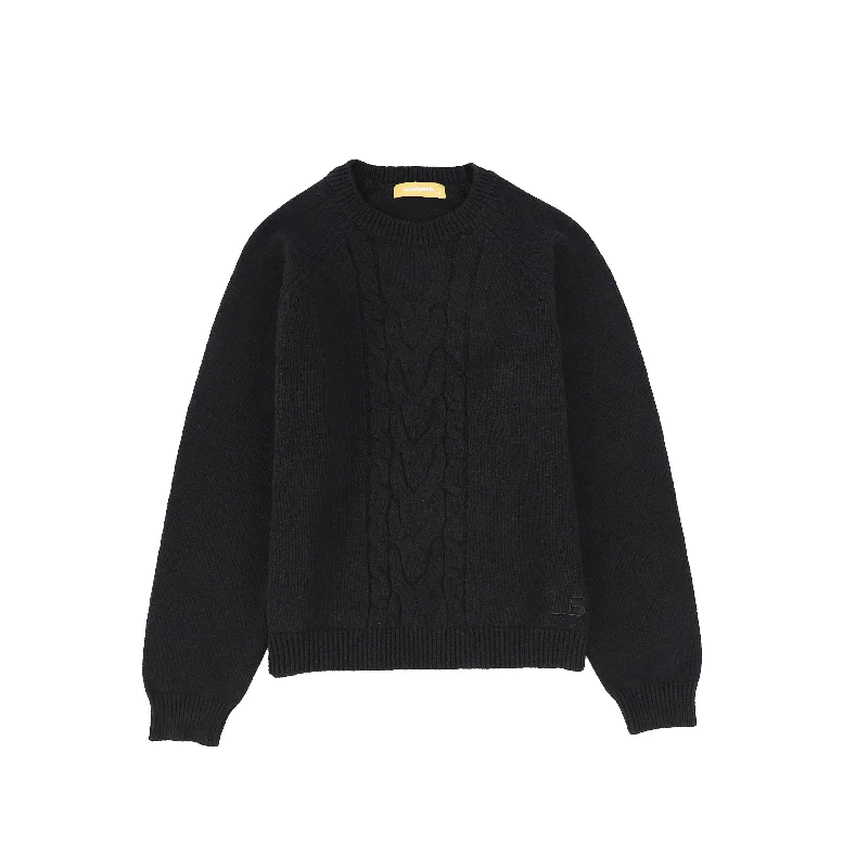 Le Bourdon Black Braided Knit Crew Sweater [FINAL SALE]