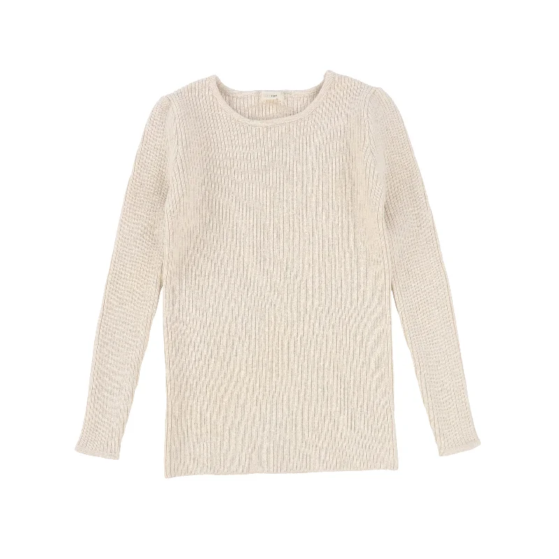 LIL LEGS ECRU KNIT CREW NECK SWEATER [FINAL SALE]