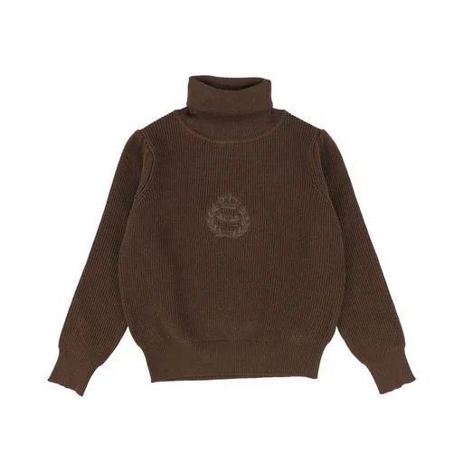 LILOU BROWN PUFF SHOULDER TURTLENECK SWEATER [Final Sale]