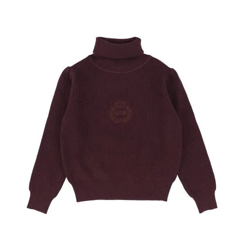 LILOU BURGUNDY PUFF SHOULDER TURTLENECK SWEATER [Final Sale]