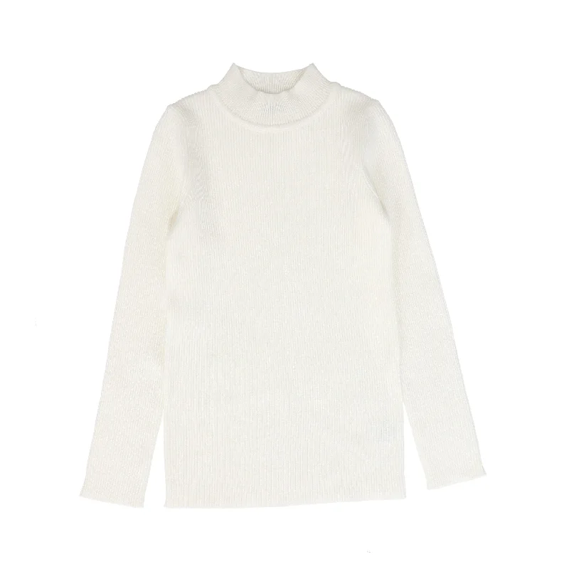 LILOU IVORY RIBBED MOCK NECK SWEATER [Final Sale]