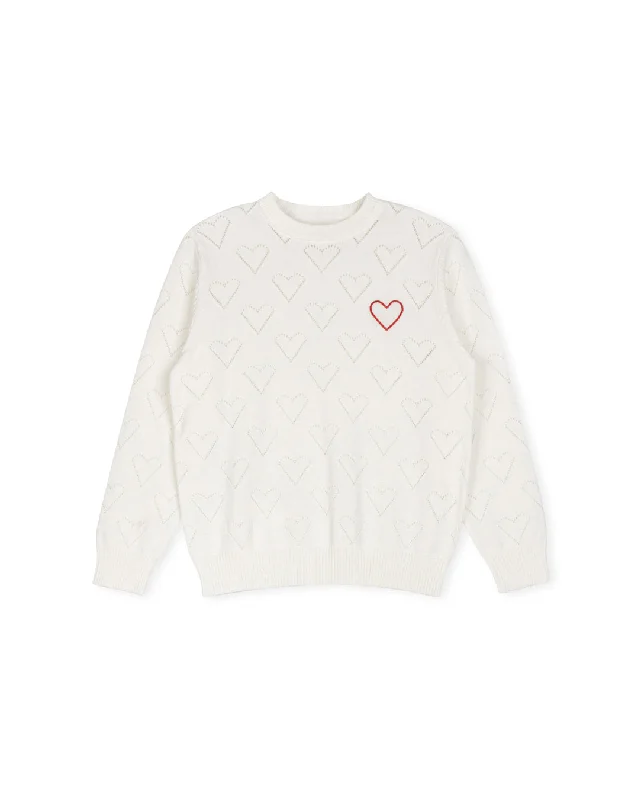 LILOU WHITE POINTELLE HEART KNIT SWEATER [FINAL SALE]