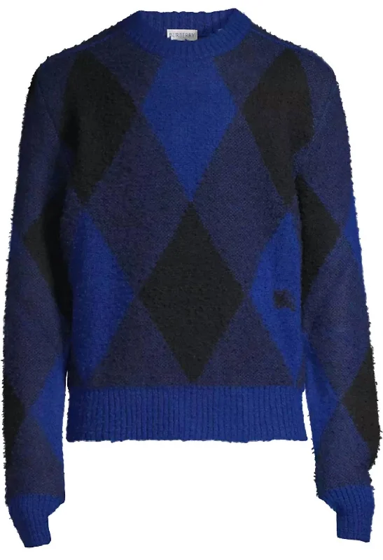 Men's Argyle Check Ekd Wool Pullover Sweater In Blue