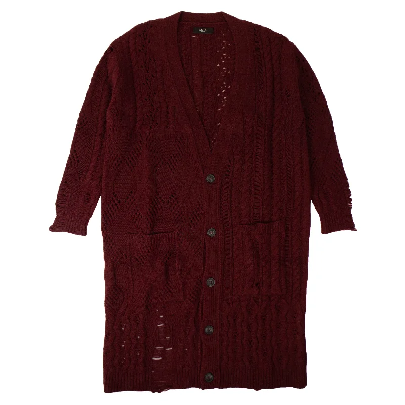 Men's Burgundy Oversized Multipoint Cardigan Sweater