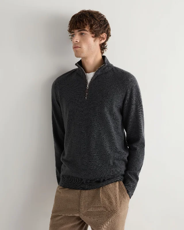 Men's Carnaby Half Zip Cashmere Sweater Anthracite Grey