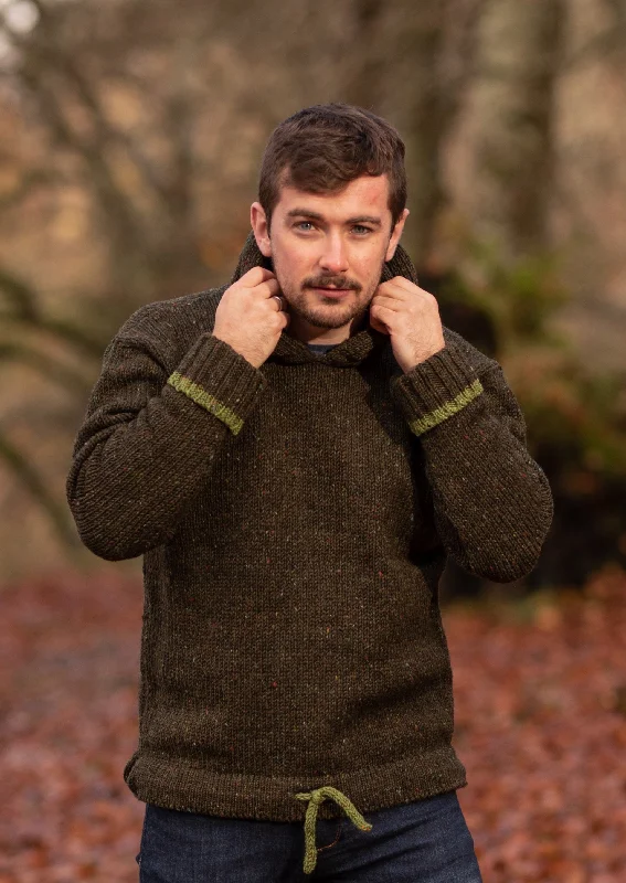 Men's Donegal Wool Hooded Sweater | Green