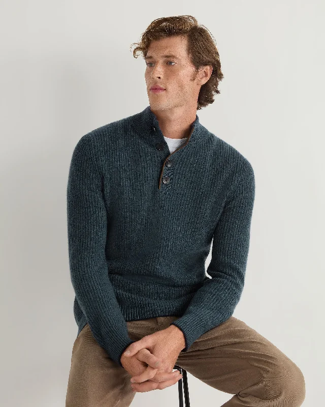 Men's Beauchamp Half Button Cashmere Sweater Caviar Blue