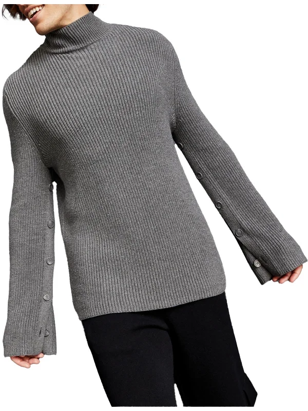 Mens Relaxed Fit Button Sleeve Turtleneck Sweater