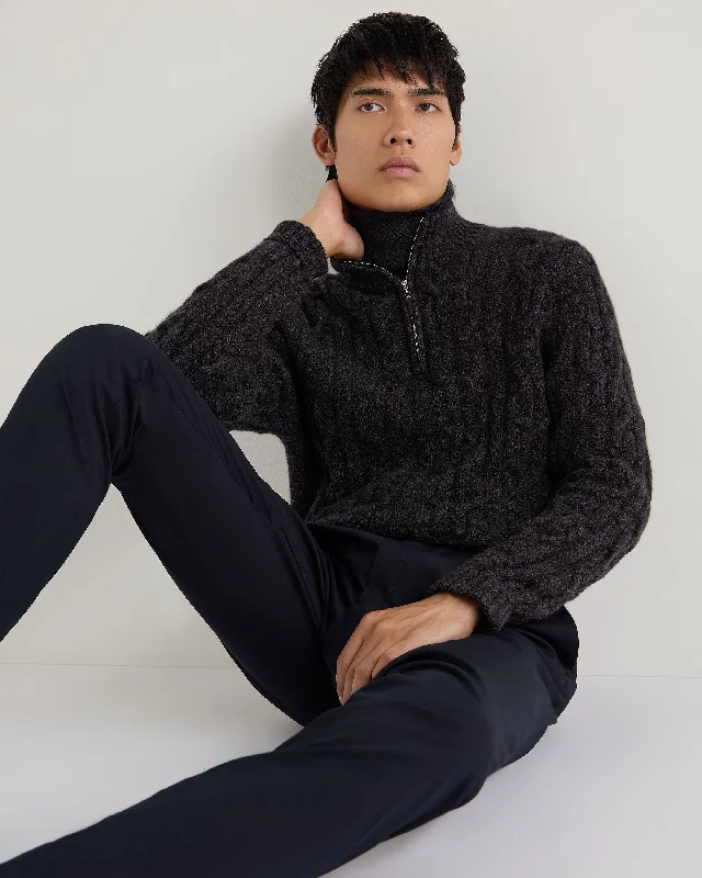 Men's Textured Cable Half Zip Cashmere Sweater Granite Grey