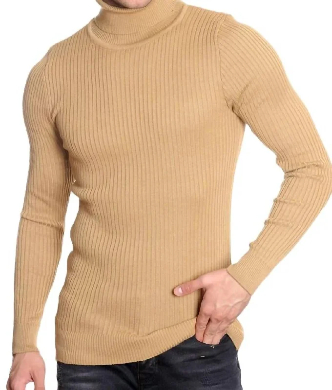 Men's Turtleneck Sweater In Dark Beige