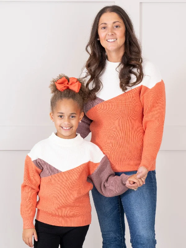 Mom & Me Cinnamon Geometric Mock Neck Sweater