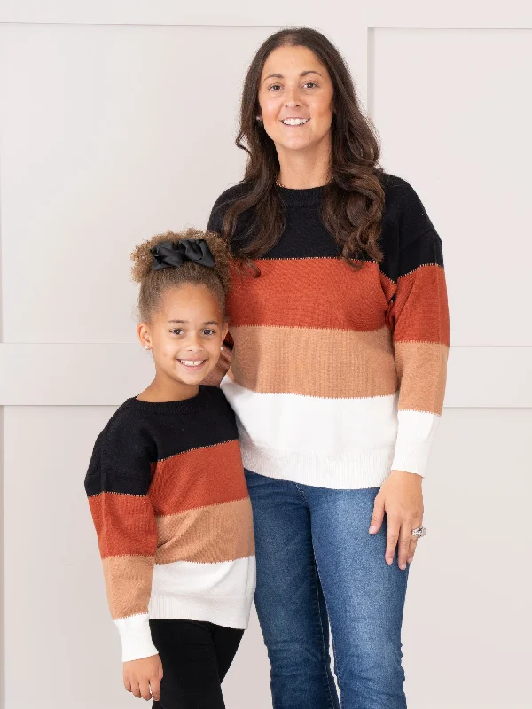 Mom & Me Warm Cider Stripes Mock Neck Sweater