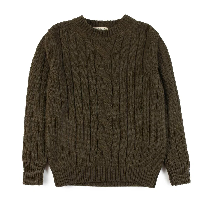 NUPKEET OLIVE GREEN BRAIDED KNIT SWEATER [FINAL SALE]