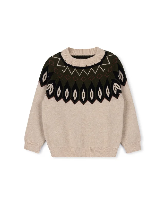 ONE CHILD BIEGE FAIR ISLE DESIGN KNIT SWEATER [FINAL SALE]