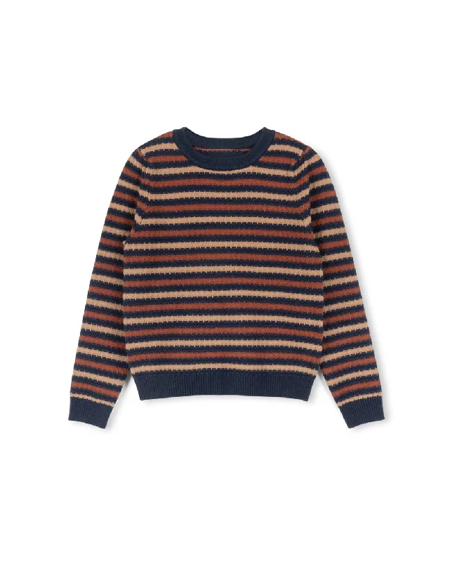 ONE CHILD BROWN/NAVY STRIPED KNIT SWEATER [FINAL SALE]