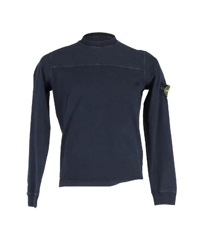 Stone Island Long Sleeve Compass Sweater in Navy Blue Cotton