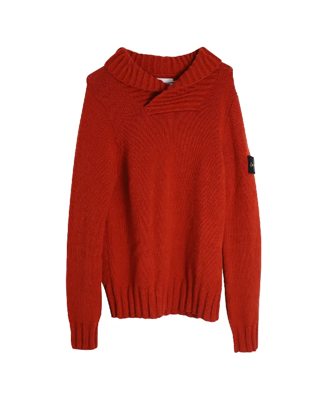 Stone Island Shawl Collar Sweater in Red Wool