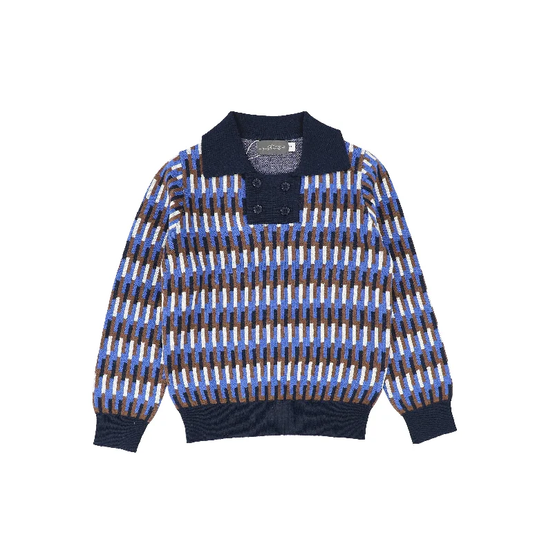 SWEET THREADS NAVY/BROWN DESIGN KNIT SWEATER [FINAL SALE]