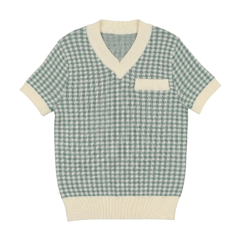 SWEET THREADS GREEN CHECKED TRIM SWEATER [FINAL SALE]