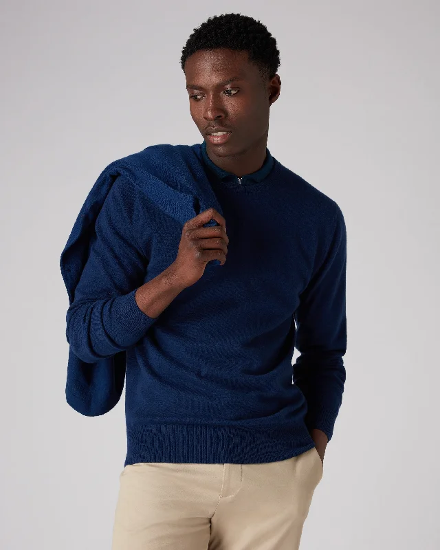 Men's Oxford Round Neck Cashmere Sweater French Blue