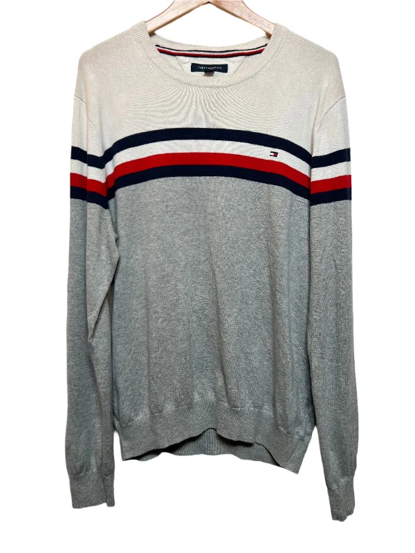 Tommy Hilfiger White Grey Striped Sweater (Size L)