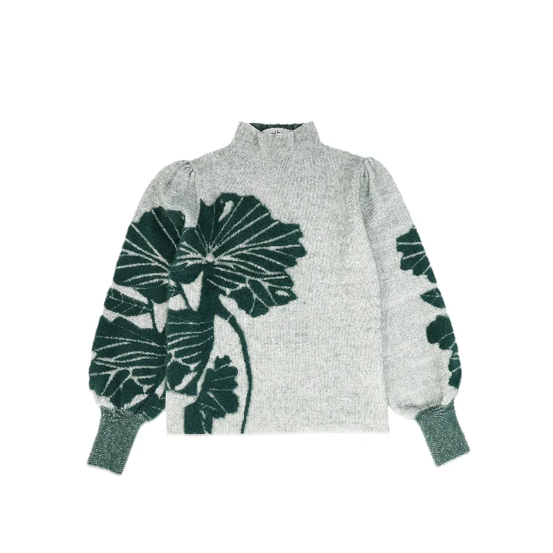 VIBE GREEN LEAF PRINT SWEATER [FINAL SALE]