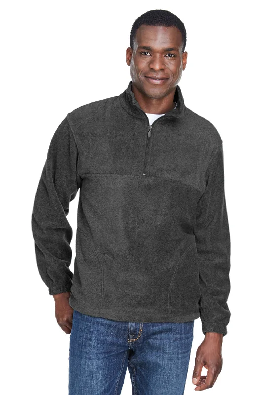 Harriton Mens Pill Resistant Fleece 1/4 Zip Sweatshirt w/ Pockets - Charcoal Grey