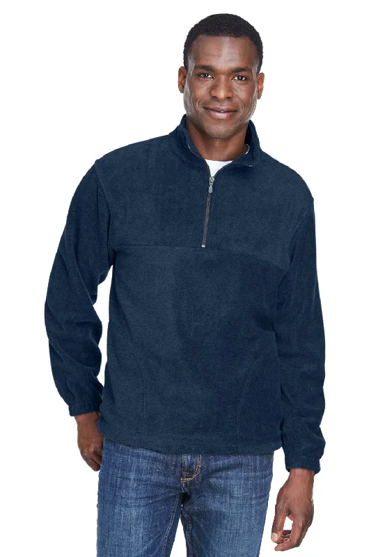 Harriton Mens Pill Resistant Fleece 1/4 Zip Sweatshirt w/ Pockets - Navy Blue