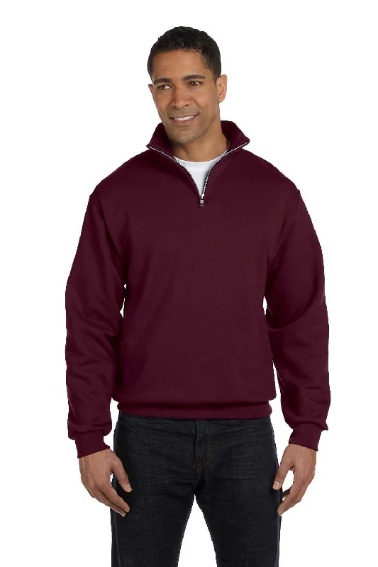 Jerzees Mens NuBlend Pill Resistant Fleece 1/4 Zip Sweatshirt - Maroon