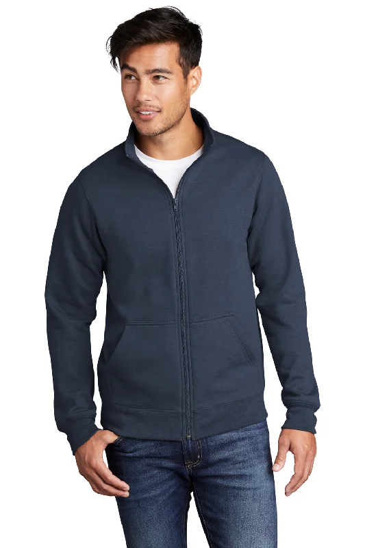 Port & Company Mens Core Fleece Full Zip Sweatshirt w/ Pockets - Navy Blue