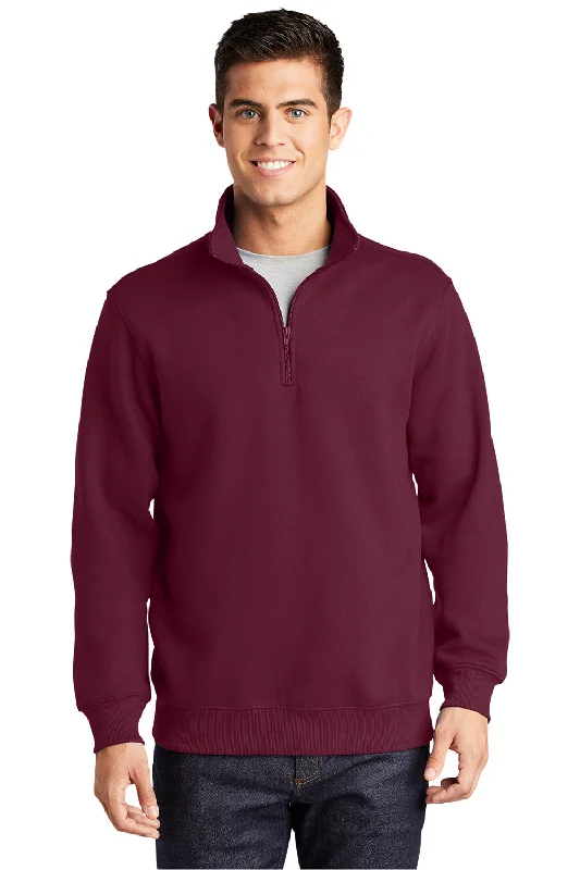 Sport-Tek Mens Shrink Resistant Fleece 1/4 Zip Sweatshirt - Maroon