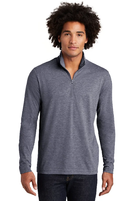 Sport-Tek Mens Moisture Wicking 1/4 Zip Sweatshirt - Heather True Navy Blue