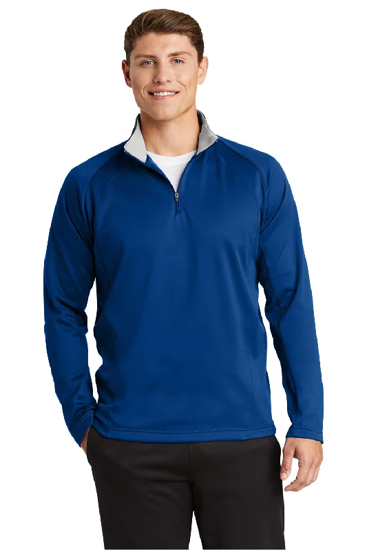 Sport-Tek Mens Sport-Wick Moisture Wicking Fleece 1/4 Zip Sweatshirt - True Royal Blue/Silver Grey